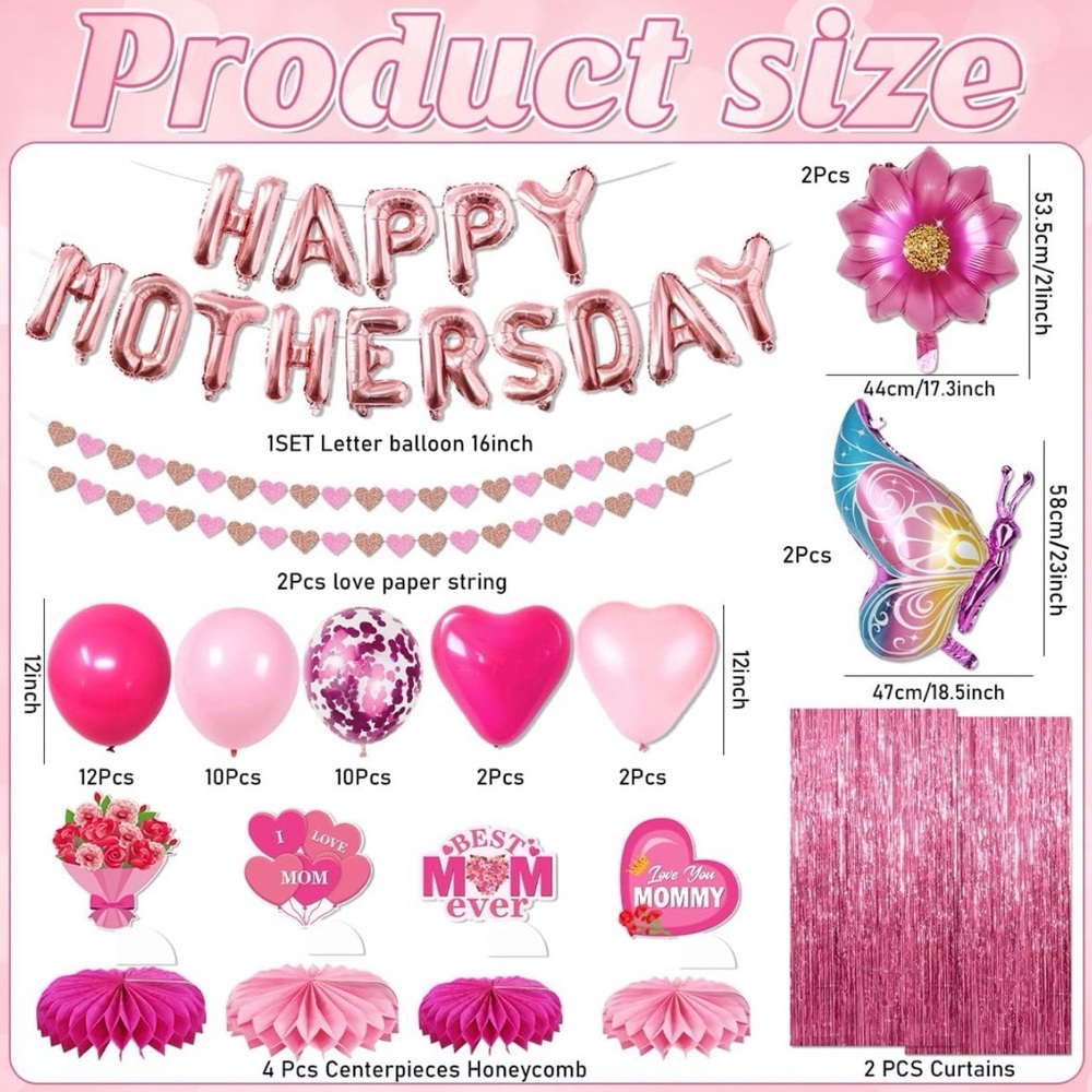 Mother’s Day / Mom Birthday Party Decorations Holiday Kit Pink Red - NEW decor